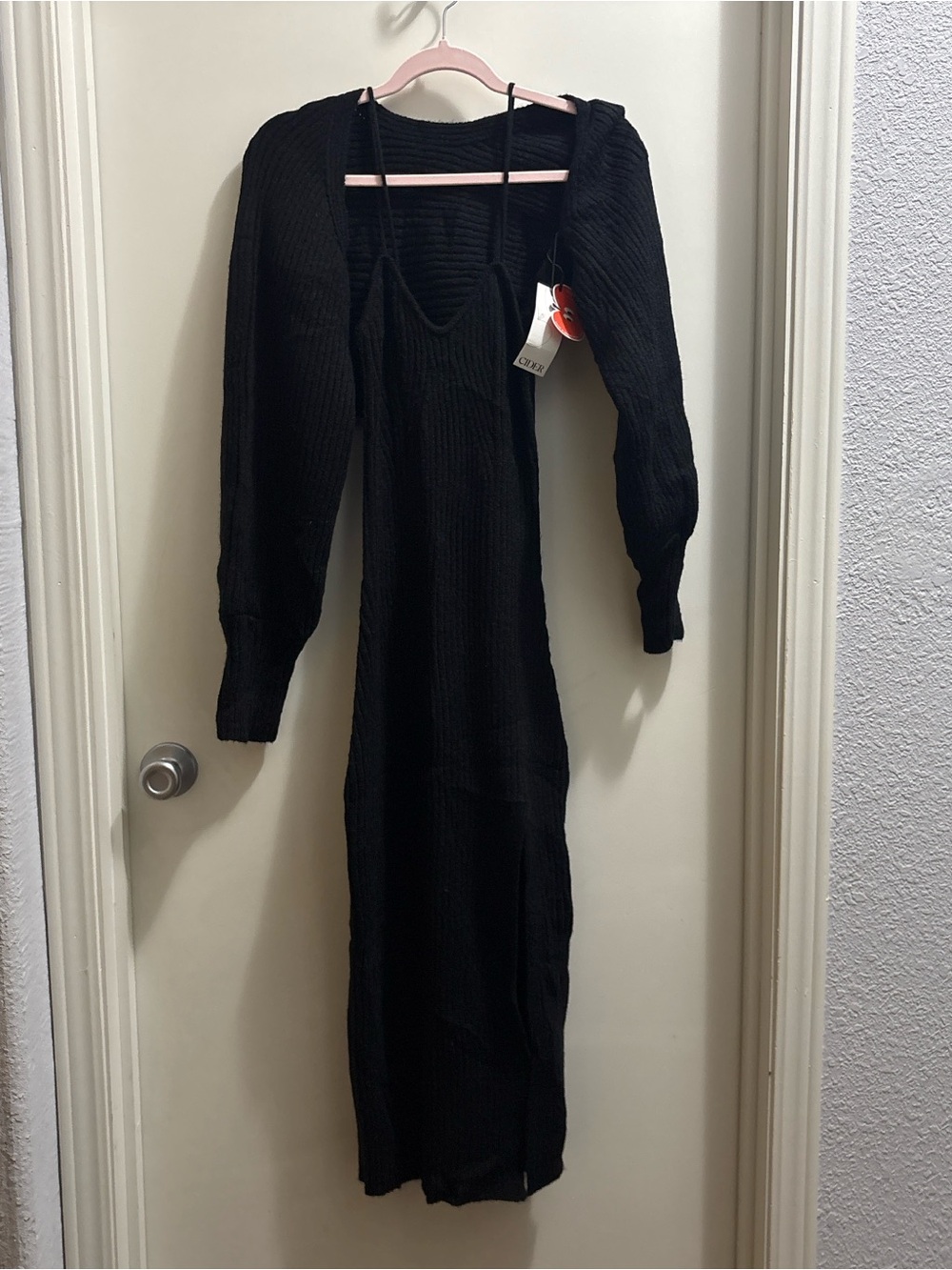 Black Ribbed Knit Long Sleeve Midi Dress w bolero